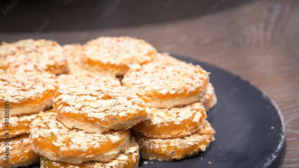 Apricot cookies on wooden table
