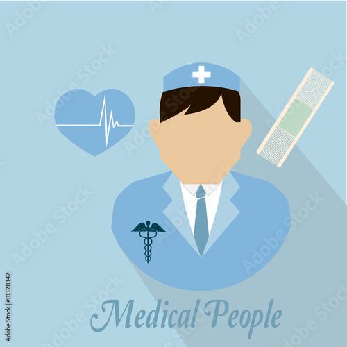 Medical people, heart  and medical bandages over  blue  color ba