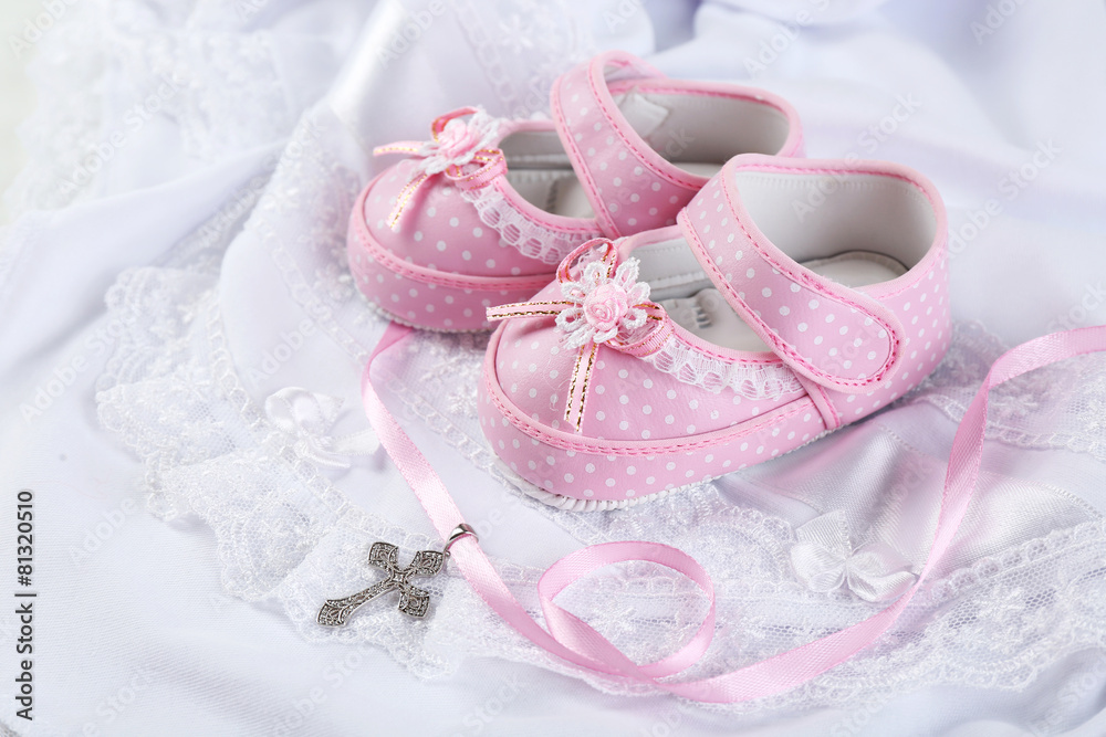 Baby shoe and cross for Christening Baby shoe and cross for Christening