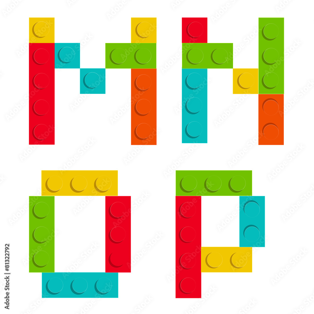 Alphabet set made of toy construction blocks isolated iso
