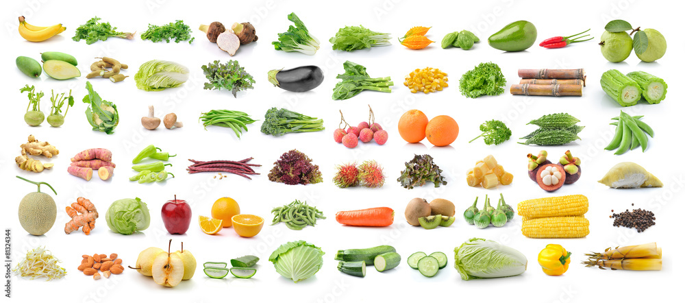 set of fruit and vegetable on white background set of fruit and vegetable on white background
