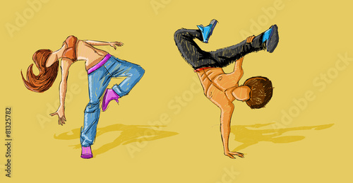Hip hop dancer couple. Break dance.