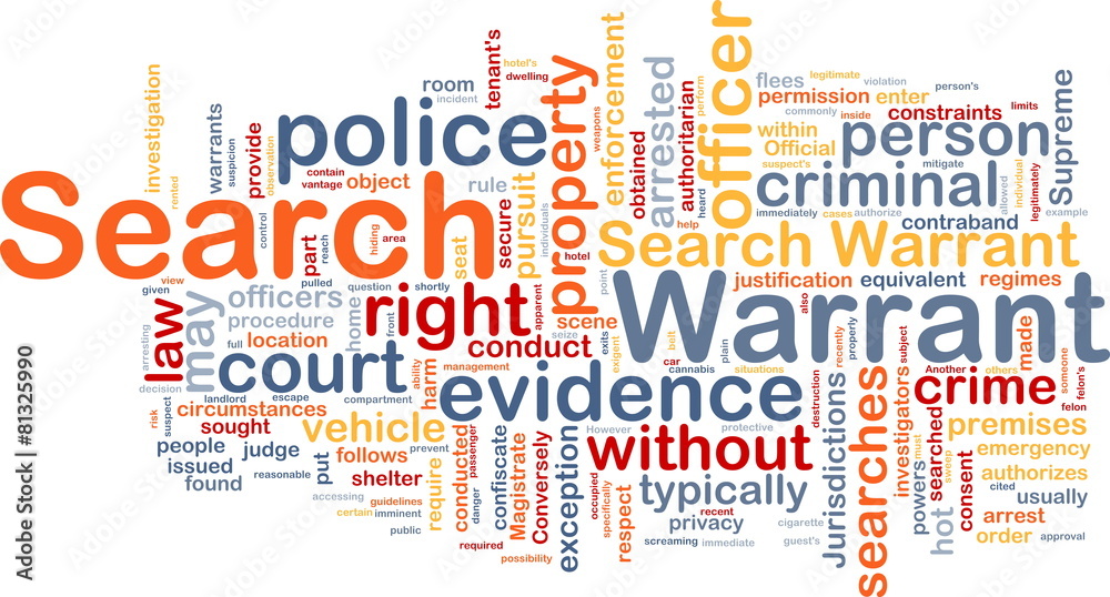 Search warrant background concept wordcloud