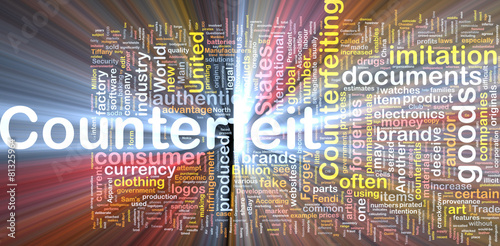 Counterfeit background concept wordcloud glowing