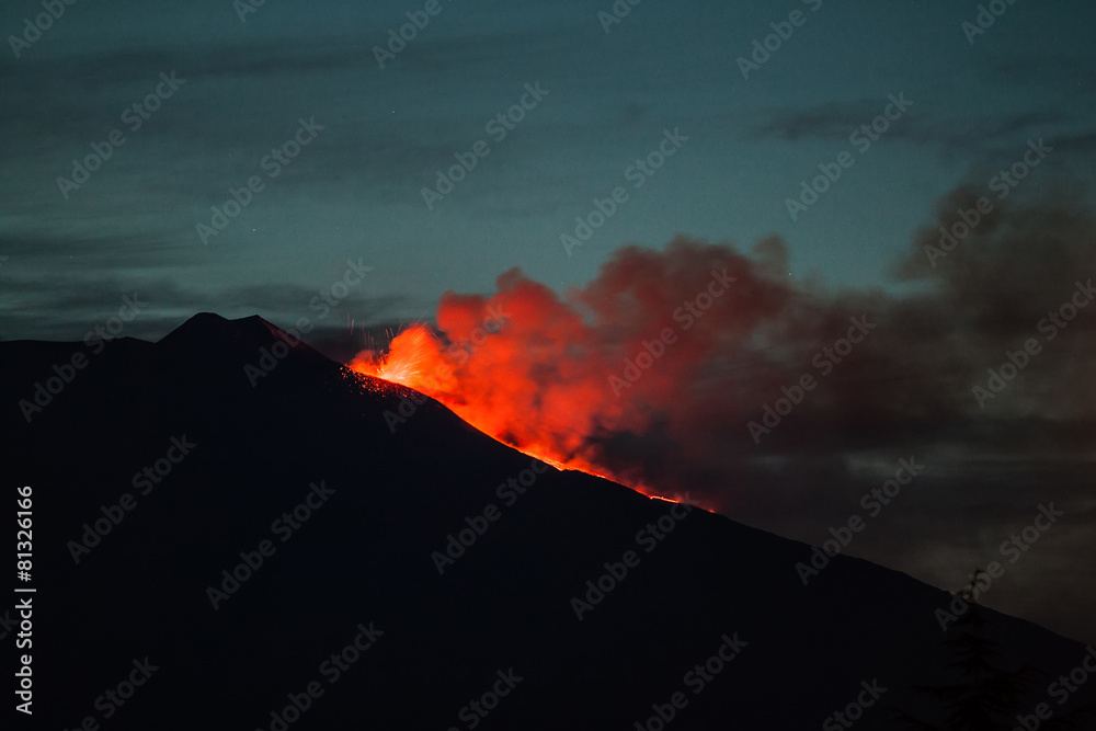 Mount Etna Eruption and lava flow