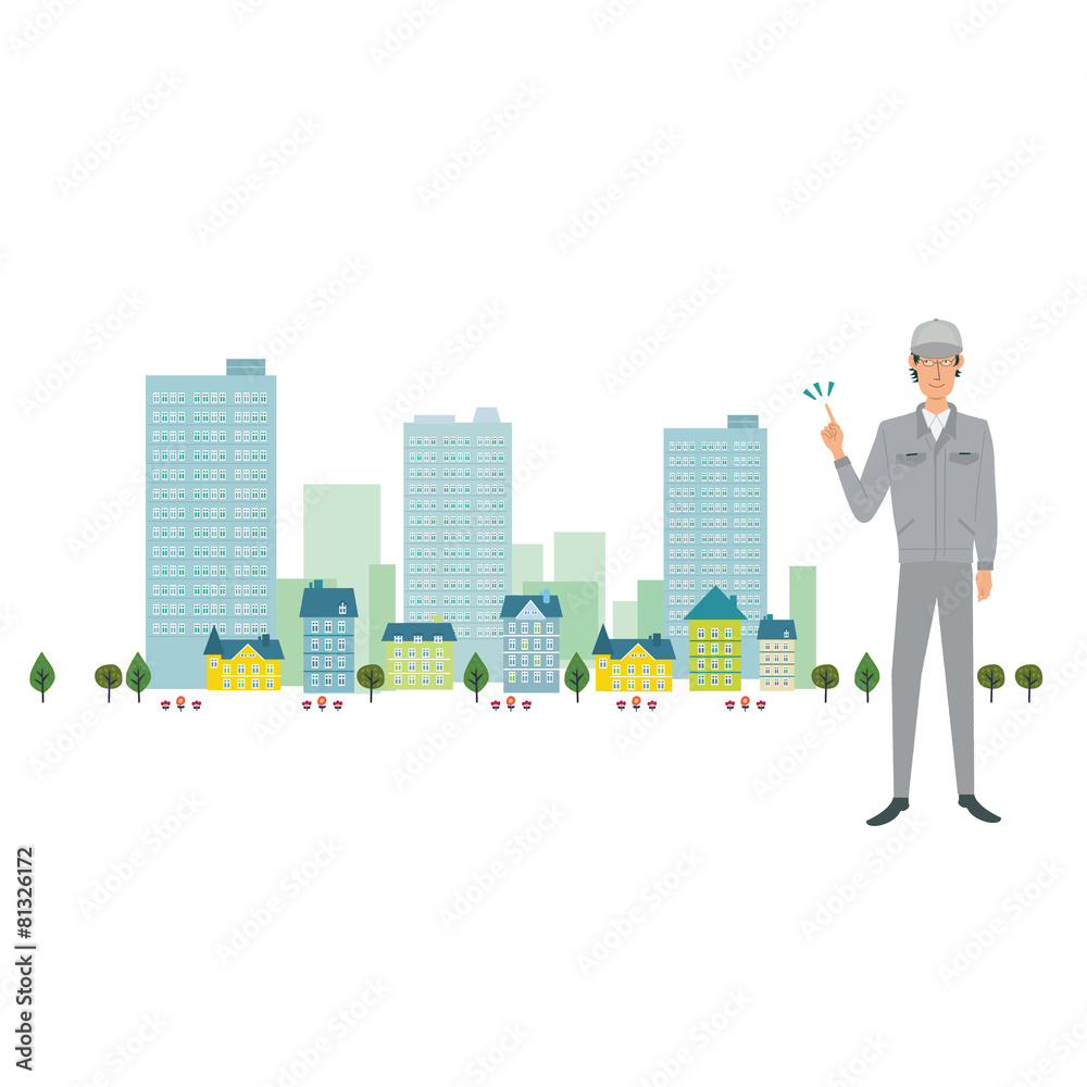 男性　作業着　作業員　イラスト