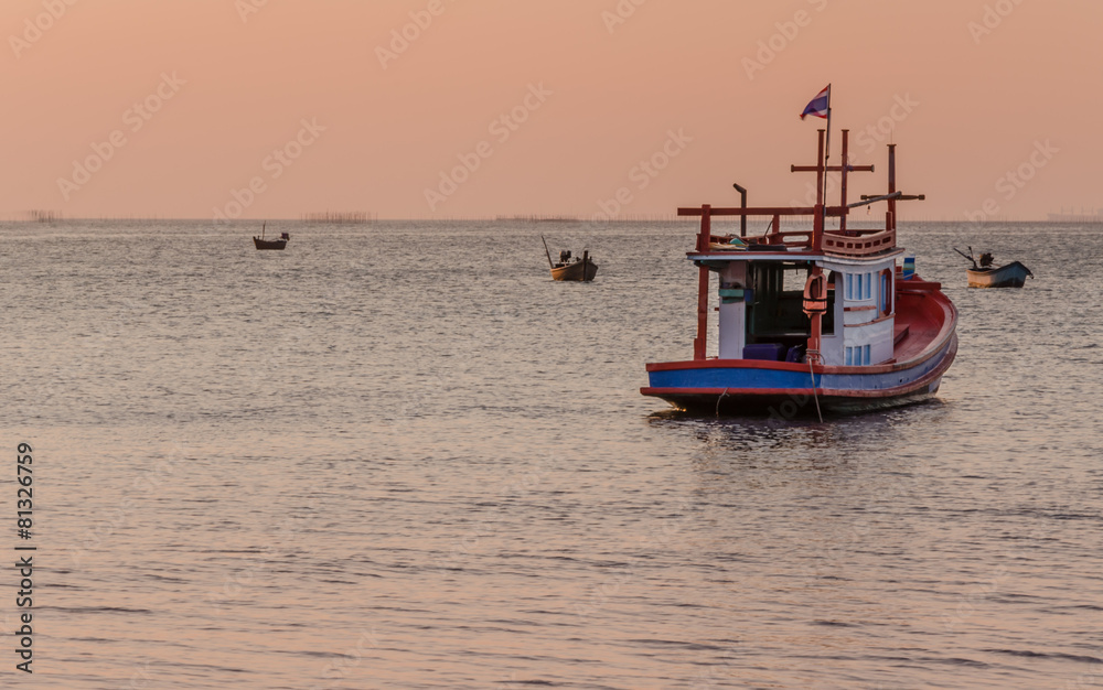 Boat and sea before sunset in eastern Thailand