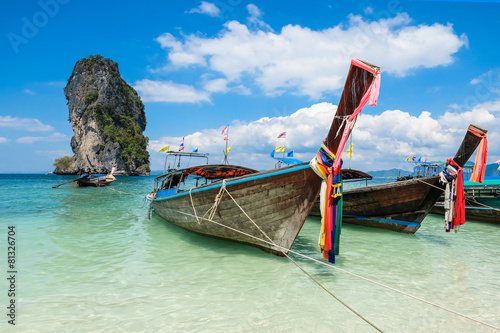 Fishing thai boats and landmark at Po-da island, Krabi Province,