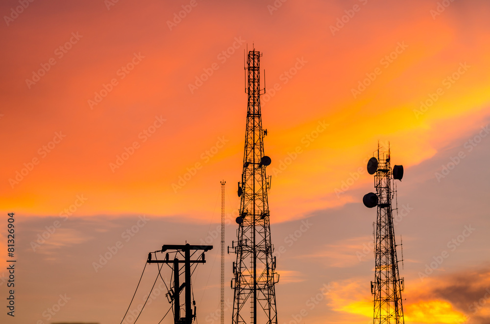 close up telephone pole and background in sunset time