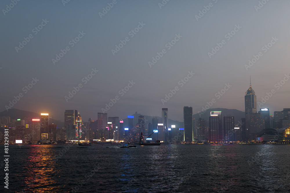 Beautiful view of Victoria harbor and of skyscrapers in business