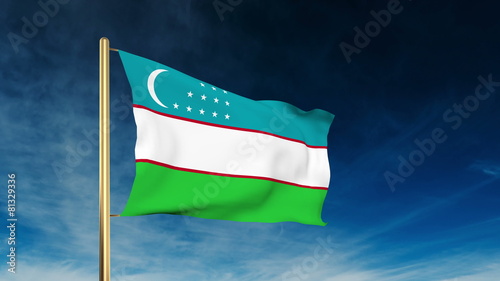 Uzbekistan flag slider style. Waving in the wind with cloud