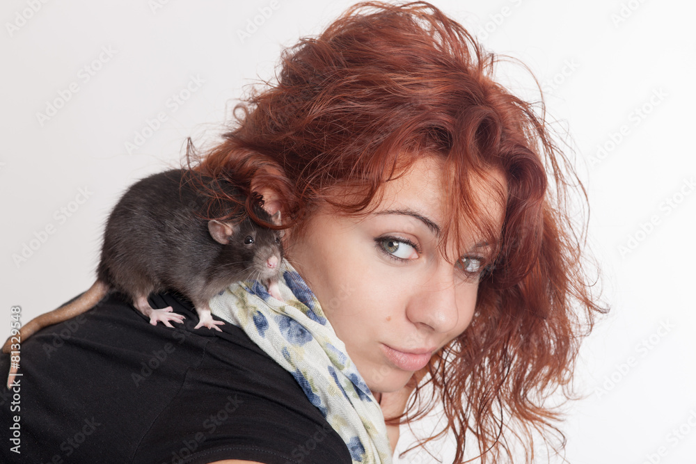 girl with a pet rat girl with a pet rat