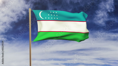 Uzbekistan flag with cloud waving in the wind. Green screen