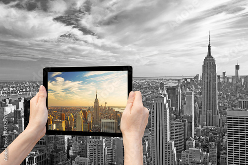 Monochromatic Midtown Manhattan in reality and in tablet