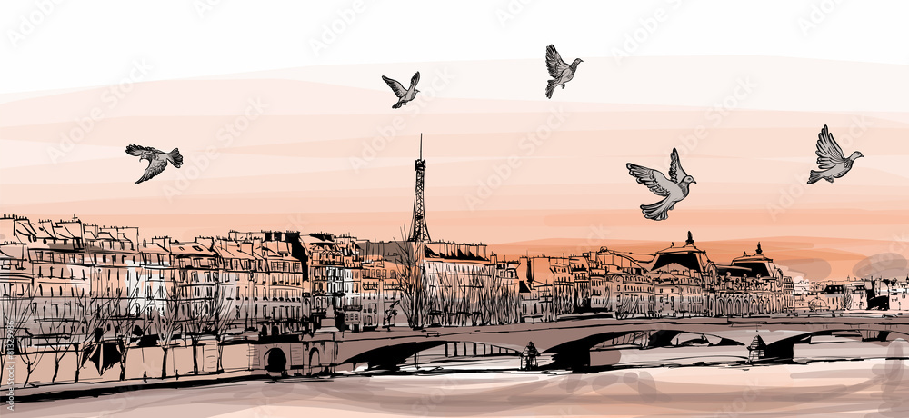 View of Paris from "Pont des arts" - obrazy, fototapety, plakaty 