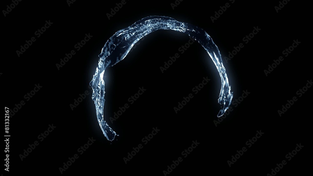 Water forming a circle on black (alpha matte, full hd, cg)