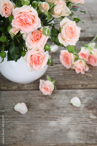 Beautiful pink roses in a white jug