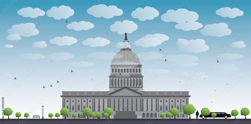Washington DC Capitol landscape with cloud and blue sky, USA