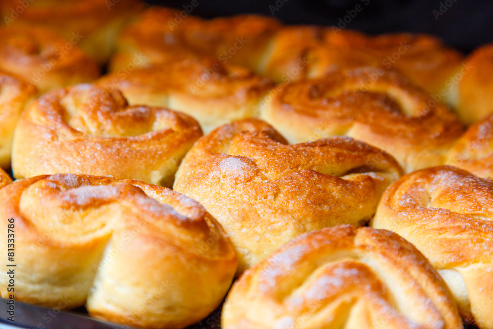 Fresh homemade buns in the oven