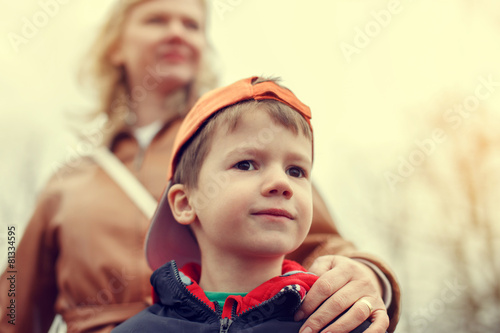 Mother with little boy in vintage style