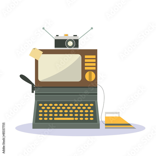 Isolated cartoon vintage computer