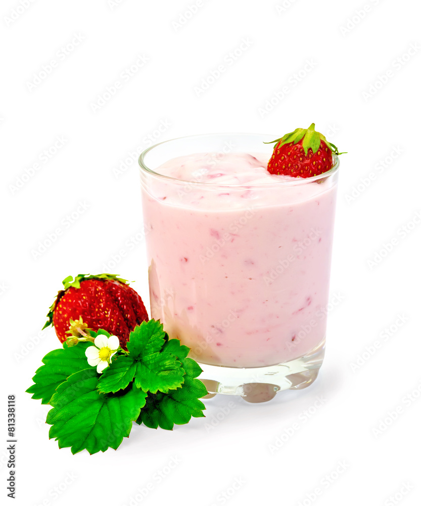Milkshake with strawberry and leaf Milkshake with strawberry and leaf