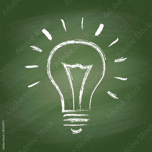 Light bulb vector idea chalk icon on green chalkboard