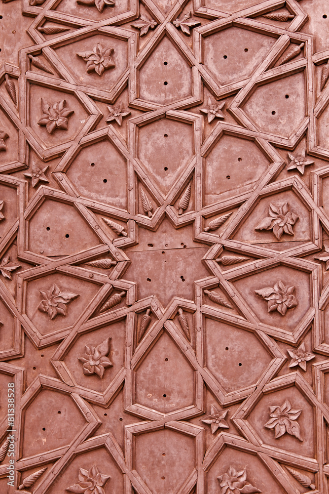 Brass craftsmanship on a door at the Bibi-ka-Maqbara. Aurangabad
