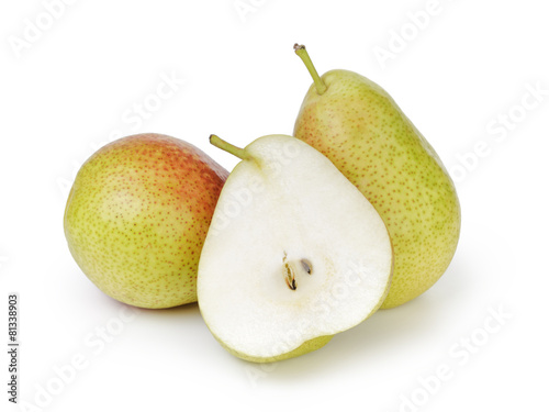 three ripe pears isolated on white