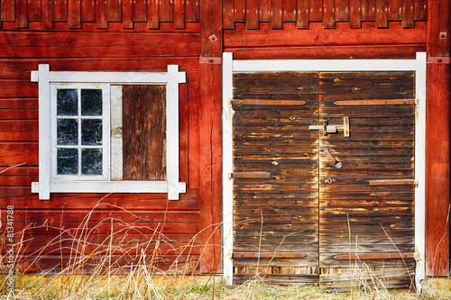 old, antique barn door and windows