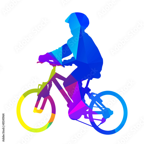 Vector kid on bicycle. Vector silhouette