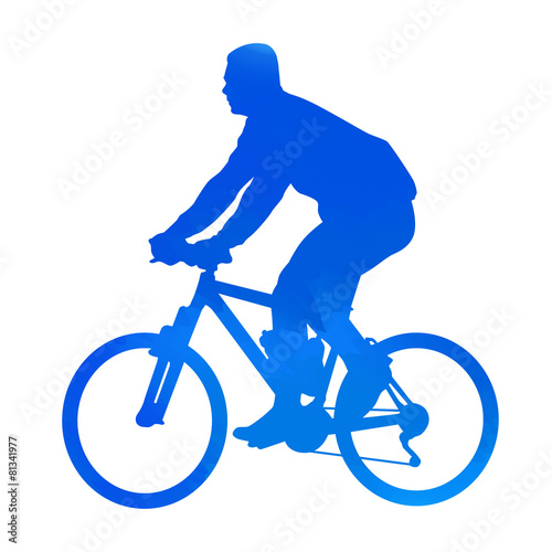 Cyan mountain biker. Vector silhouette