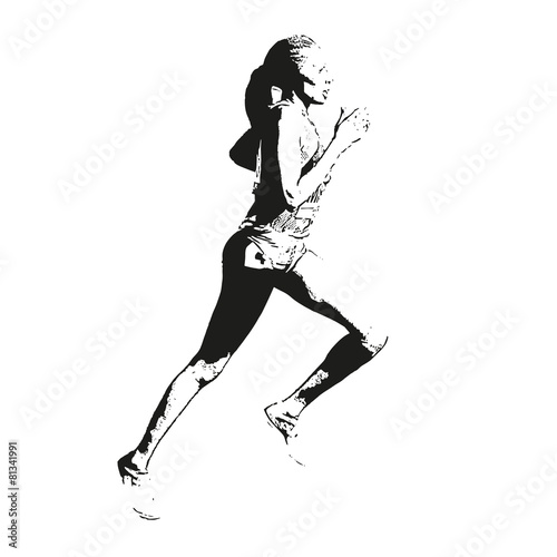 Running woman sketch. Vector illustration