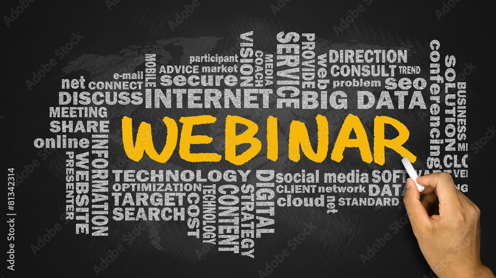 webinar handwritten on blackboard with related words cloud webinar handwritten on blackboard with related words cloud