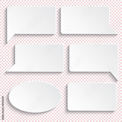Set of paper speech bubbles. Background with polka dots.