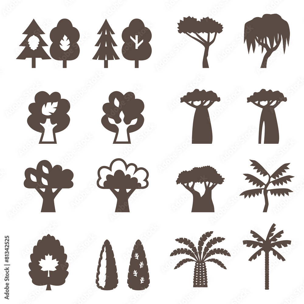 Obraz premium Trees icon set. Silhouette.