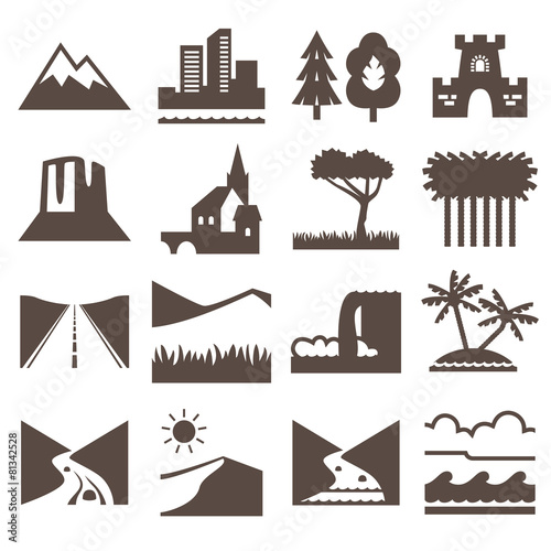 Terrain, locality icon set.