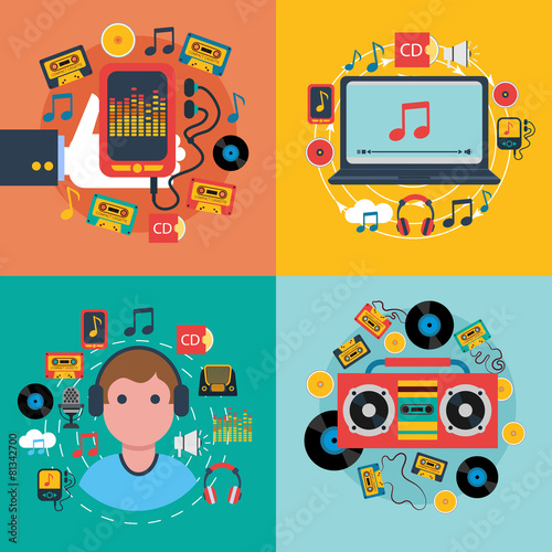 Music app consept 4 flat icons
