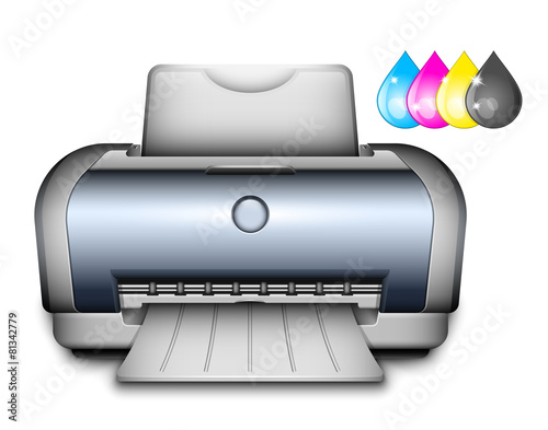 Printer Icon with Ink Drops. Vector Illustration