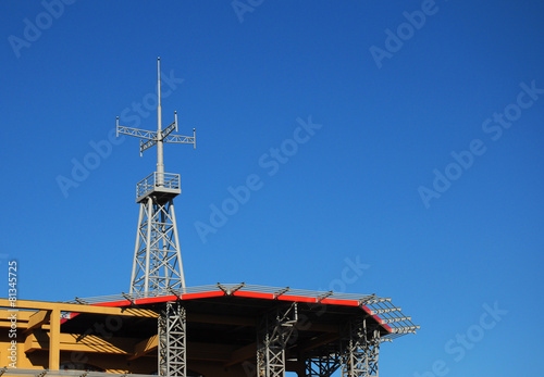 Heliport with copy space and blue sky background