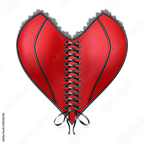 Red Corset Heart with lacing Isolated on white background