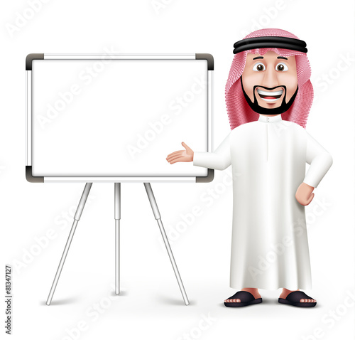 3D Handsome Saudi Arab Man in Traditional Dress Stand