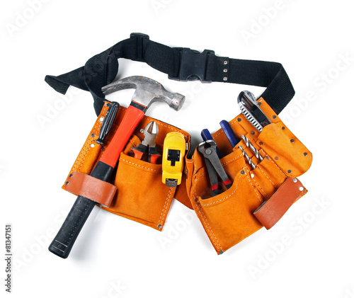 toolbelt with various tools isolated on white