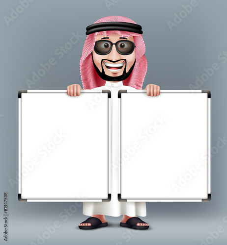 3D Handsome Saudi Arab Man in Traditional Dress Stand