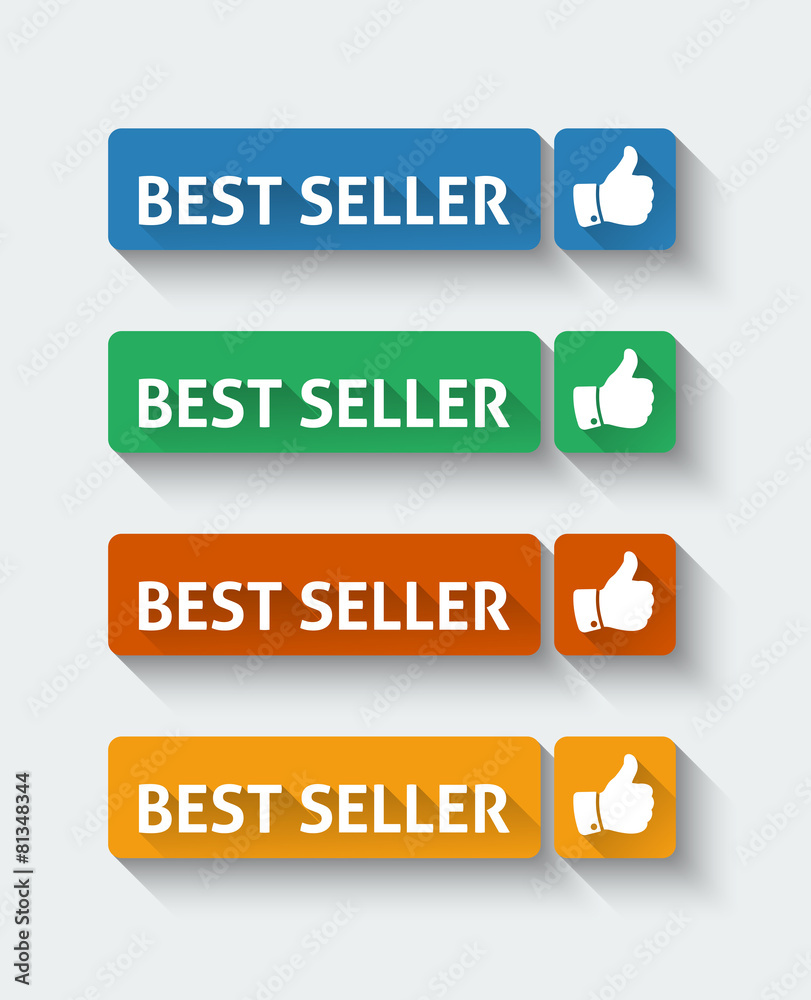 Colored best seller labels in a modern flat design Colored best seller labels in a modern flat design