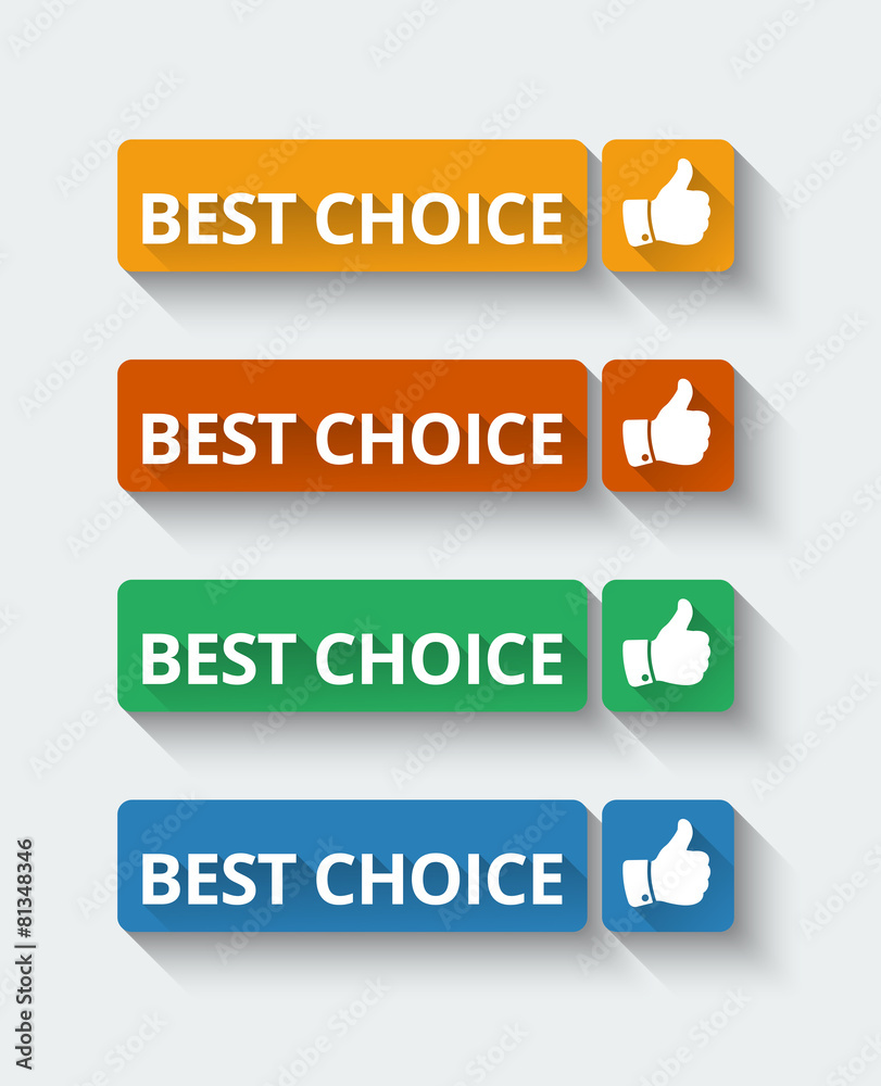 Colored best choice labels in a modern flat design Colored best choice labels in a modern flat design