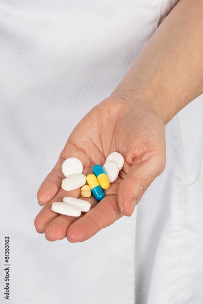 Pills, tablets and drugs heap in doctor hand, Pills, tablets and drugs heap in doctor hand,