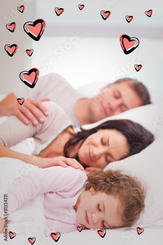 Composite image of family sleeping on the bed