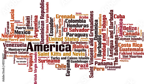 Countries in America word cloud concept. Vector illustration