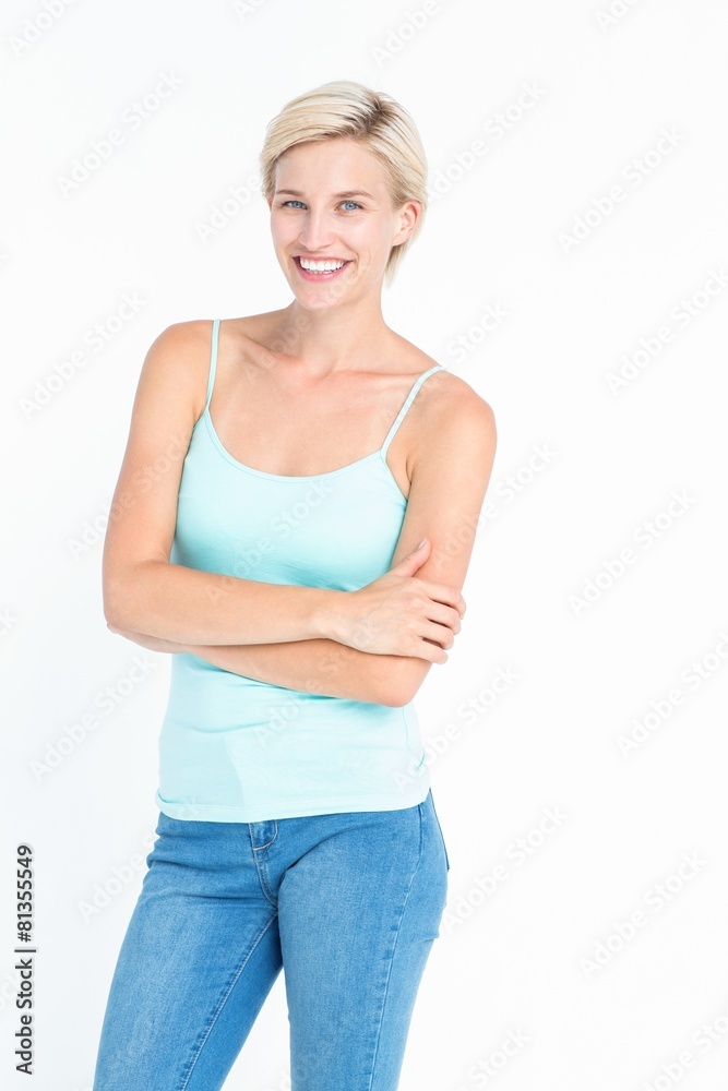 Beautiful blonde woman smiling at camera Beautiful blonde woman smiling at camera
